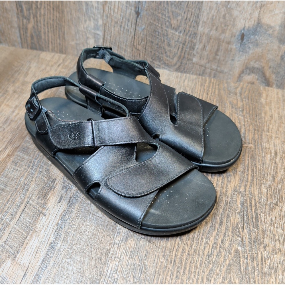 SAS Huggy Cross Strap Adjustable Comfort Sandal Women's Size 6 M All Black